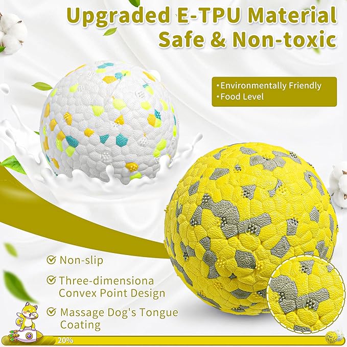 2 Pack Indestructible Dog Tennis Balls for Aggressive Chewers: Interactive Pet Toys, Herding and Jolly Ball for Dogs, Durable, Bouncy, and Water Toy Fetch Balls (White, Yellow)
