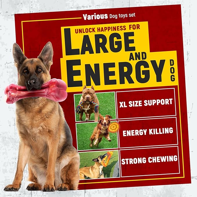 Zeaxuie 12 Pack Heavy Duty Various Dog Chew Toys Pack for Aggressive Chewers - Includes Large Rope Toys, Squeaky Toys & Indestructible Chew Bone for Medium, Large & X-Large Dogs (for Super Chewers)