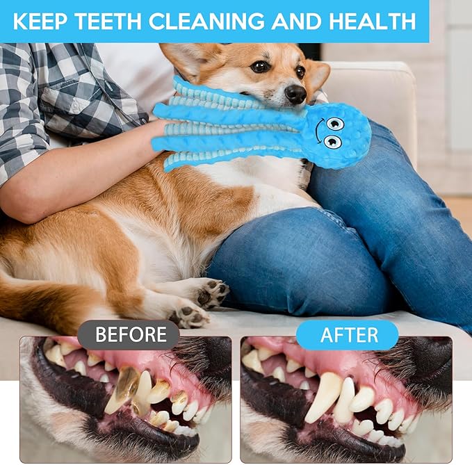 Squeaky Dog Toys Octopus Stuffed Crinkle Toy, Puppy Chew Toys for Teething, Durable Tug of War Interactive Plush Dog Toys for Puppies Small, Medium, and Large Dogs