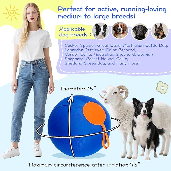 25" Herding Ball for Dogs – Indestructible Horse Ball with Cover – Fun & Durable Herding Dog Toys for Outdoor Play and Training – Ideal for Australian Shepherds & Other Large Breeds