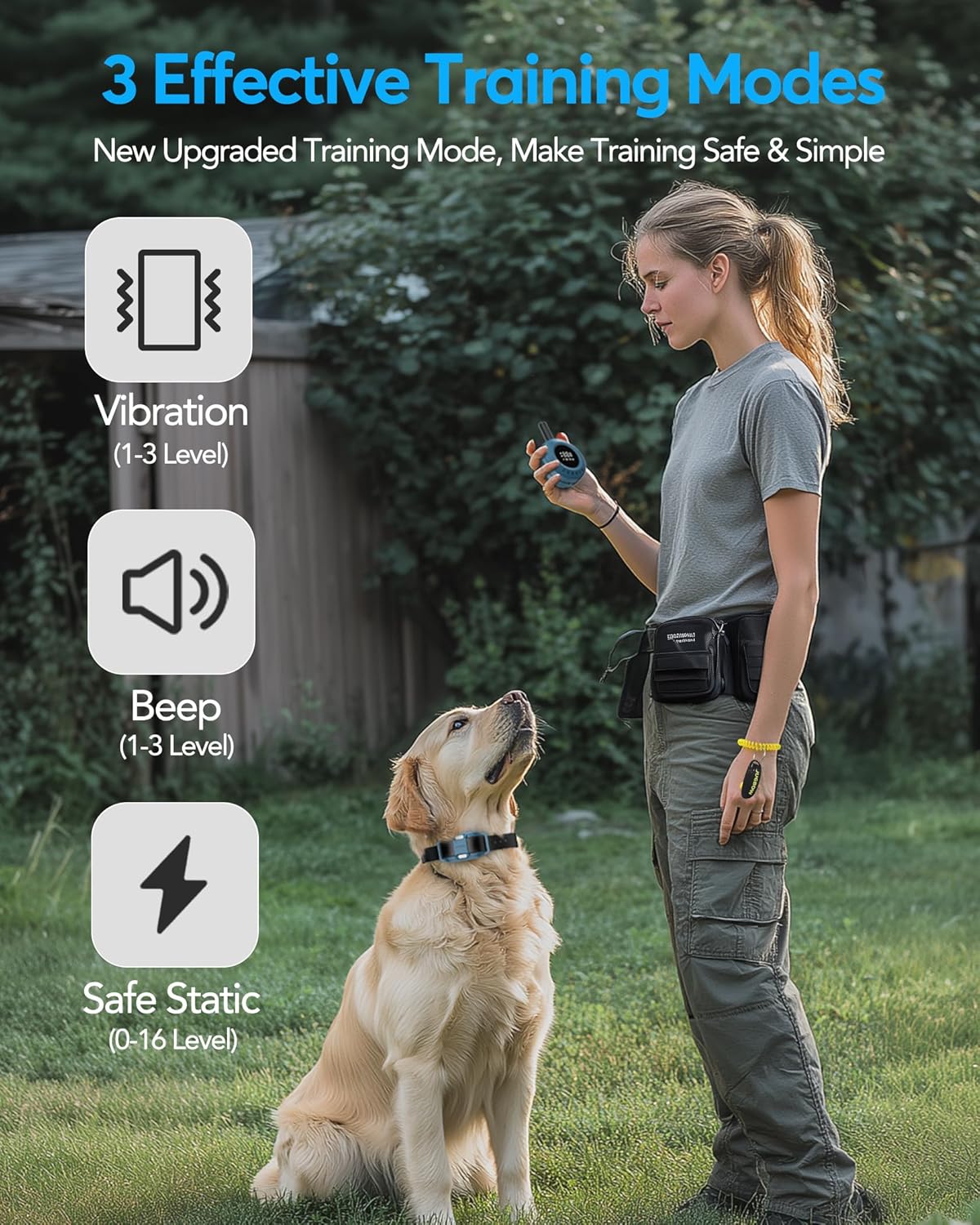 Jugbow Dog Training Collar - 3/4 Mile Remote Dog Shock Collar with 3 Training Modes, Electric Collars with LED Light & Security Lock, IPX8 Waterproof Rechargeable E-Collar for Large Medium Dogs (Blue)