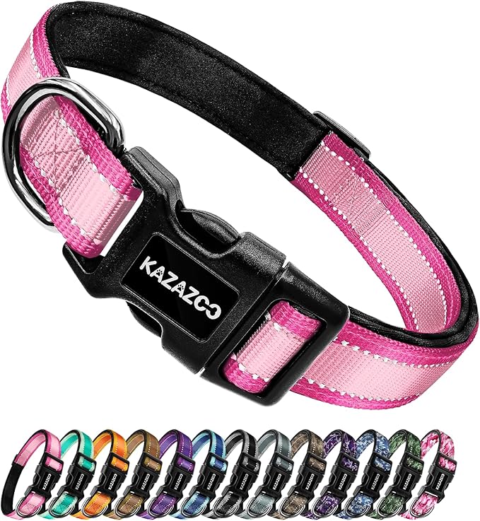 Reflective Dog Collar with Soft Padding Dog Collar for Medium & Small Dogs, No Pull, Heavy Duty, Adjustable Nylon Collar with Quick-Release Buckle, Walking Training Pink-XS
