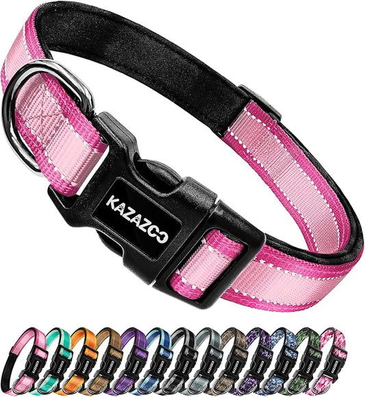 Reflective Dog Collar with Soft Padding Dog Collar for Medium & Small Dogs, No Pull, Heavy Duty, Adjustable Nylon Collar with Quick-Release Buckle, Walking Training Pink-XS