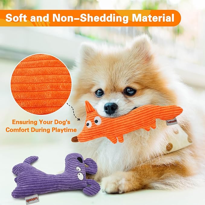 Squeaky Dog Toys, Cute Plush Toy for Dogs Indoor Play, Interactive Dog Toys with Non-Shedding Material for Small and Medium Dogs - Fox & Dog, orange