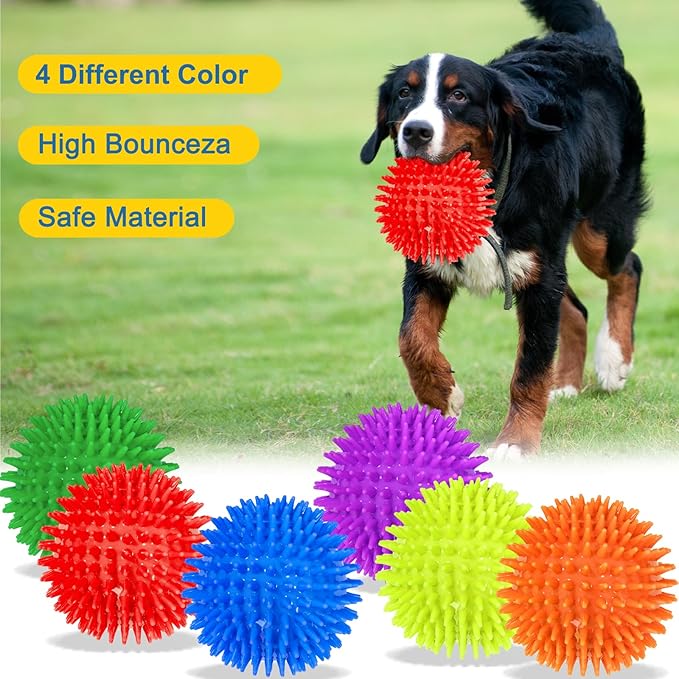 Beieverluck 6 Pack 4.5 Inch Squeaky Dog Toy Balls Spikey Dog Balls Large Dog Chew Toys for Medium Large and Small Dogs for Aggressive Chewers,6 Colors