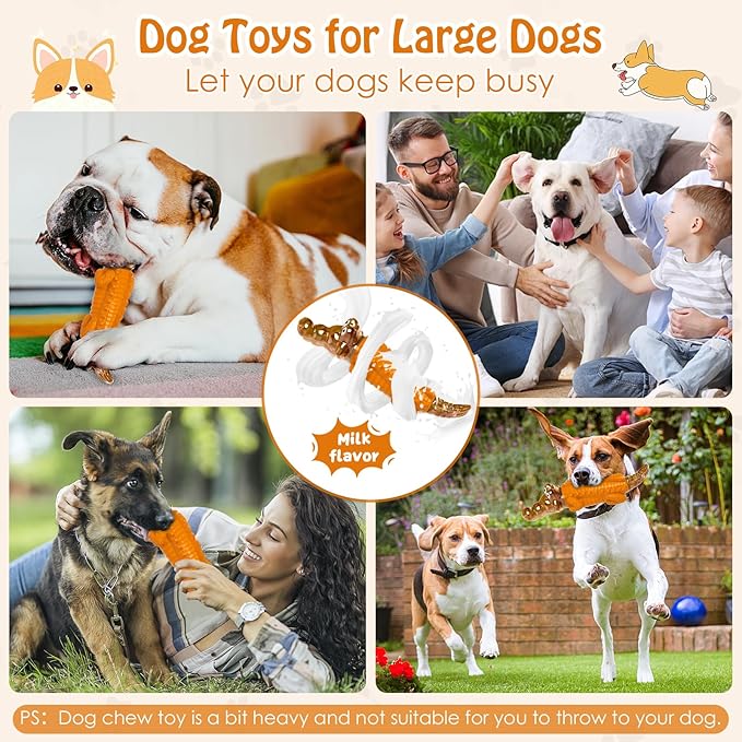 Dog Toy for Aggressive Chewers – Dog Chew Toy for Small&Medium & Large Dogs, Tough Dog Toy for Boredom & Anxiety Relief（Orange）