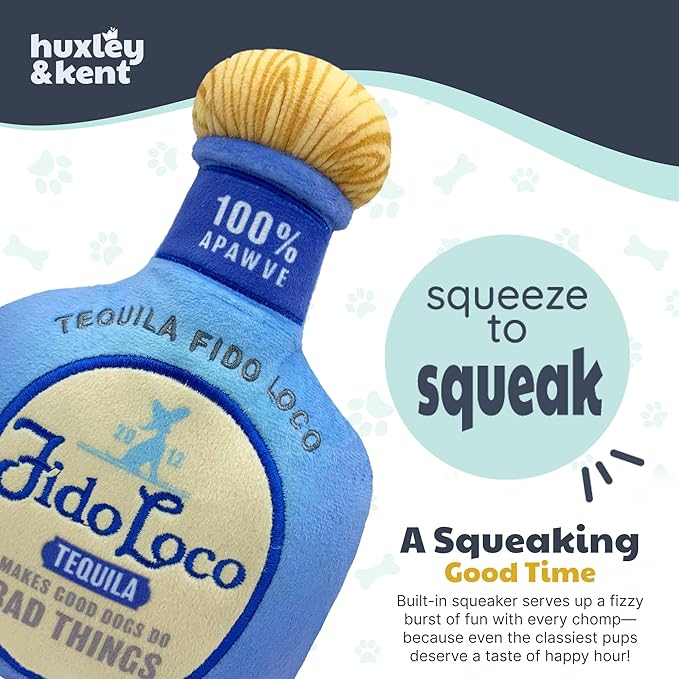 Huxley & Kent Funny Dog Toy w/Squeaker – Power Plush Squeaky Dog Toys for Small, Medium & Large Dogs – Soft Stuffed Animal for Indoor Play & Fetch - Fido Loco, Small