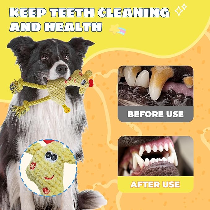 Squeak Plush Dog Toys for Small & Medium Breeds, Chew Resistant Rope to Keep Them Busy for Puppy Teething Chewing, Interactive Indoor/Outdoor Play, Best Pet Gift, Yellow Deer