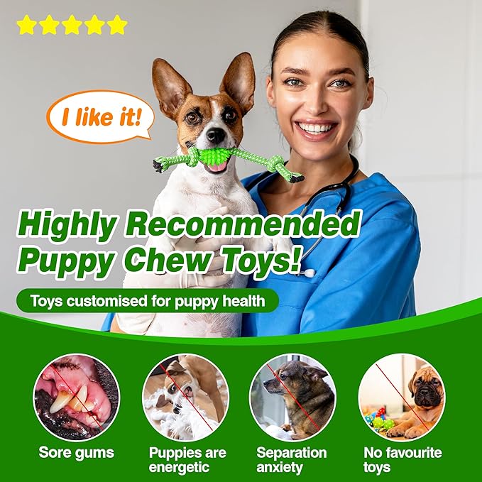 Puppy Toys 5 Pack for High Energy Puppies,Puppy Teething Toys Rubber and Rope,Durable Dog Chew Toys for Aggressive Chewers,Tug of War Dog Toys,Puppy Chew Toys for Teething