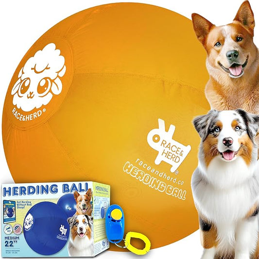 Race&Herd 22" Original XXL Herding Ball for Dogs - Giant Herding Dog Ball Australian Shepherds, Herding Toys, Dog Training Toy for Large Breeds, Dog Toy for Outdoor Play (Small/Medium Dogs, Yellow)
