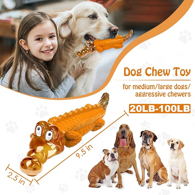 Dog Toy for Aggressive Chewers – Dog Chew Toy for Small&Medium & Large Dogs, Tough Dog Toy for Boredom & Anxiety Relief（Orange）