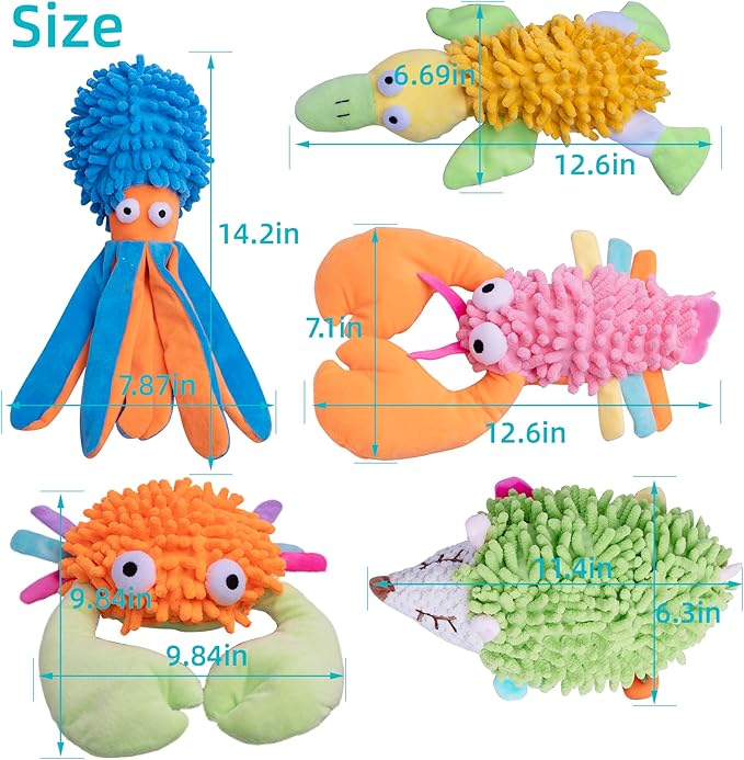 5 Pack Dog Squeaky Toys Bulk Set,Puppy Teething Chew Pet Dog Toy for Large Medium Small Dogs,Soft Plush Stuffed Crinkle Sound Interactive Fun for Puppy