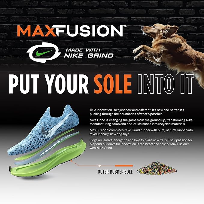 Max Fusion Made with Nike Grind, Dumbbell Dog Toy, Yellow Treat Dispenser, Natural Rubber Chew Toy for Large Dog Breeds & Puppies, Dental Health, Puzzle, Reward Play, Training Toy