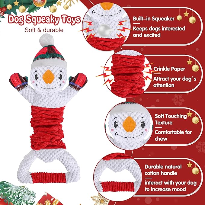 Dog Plush Squeak Toy, Durable, Christmas Snowman, Medium, Large, Small Dogs, Puppy Teething, Indoor, 1 Count