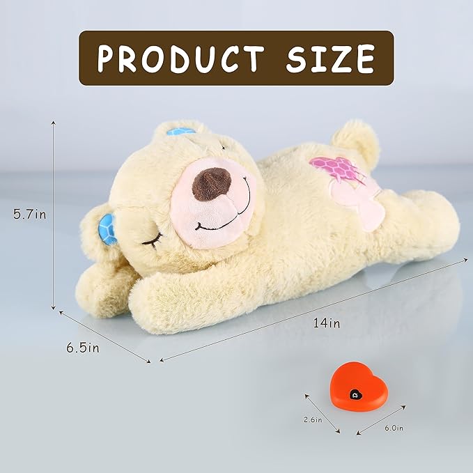 Puppy Toys with Heartbeat, Puppy Sleep Aid Toy, Small Dog Training Doll for Separation Anxiety Relief, Pets Plush Toys for Dogs Cats (Bear)
