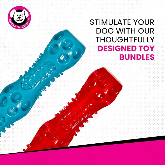 Chase 'n Chomp Squeak and Light Up Sticks Dog Toy, Mental & Physical Stimulation, Large, 2 Pack