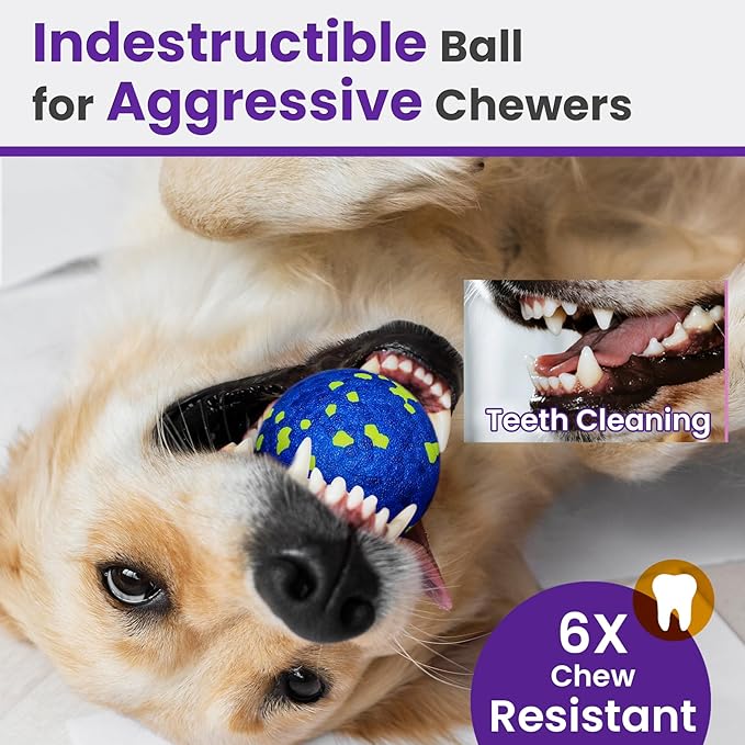 2 Pack Bouncy Dog Balls, 3'' Indestructible Dog Toys for Aggressive Chewers, Outdoor Jolly Tennis Balls for Dogs, Durable Interactive Floating Dog Fetch Toy, Blue White