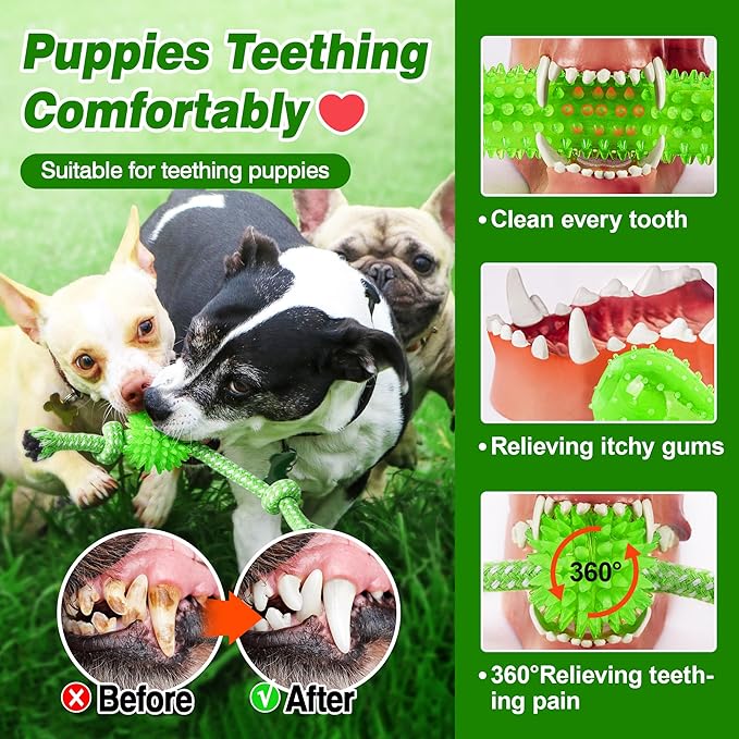 Puppy Toys 5 Pack for High Energy Puppies,Puppy Teething Toys Rubber and Rope,Durable Dog Chew Toys for Aggressive Chewers,Tug of War Dog Toys,Puppy Chew Toys for Teething