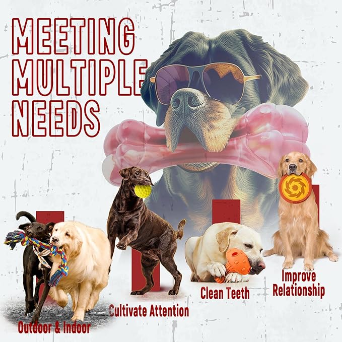 Zeaxuie 12 Pack Heavy Duty Various Dog Chew Toys Pack for Aggressive Chewers - Includes Large Rope Toys, Squeaky Toys & Indestructible Chew Bone for Medium, Large & X-Large Dogs (for Super Chewers)