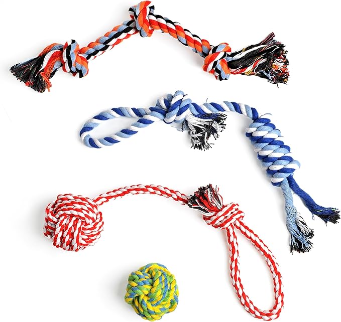Dog Rope Toy 4 Pack - Puppy Teething Toys for Small Medium Breed - Indestructible Dog Chew Toys for Aggressive Chewers - Cotton Tug of War Dog Toys for Boredom, Teeth Clean
