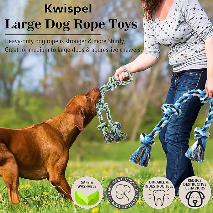 Rope Toy for Dogs, 2 Pack Large Dog Rope Toys for Aggressive Chewers, Heavy Duty Dog Toys for Large Medium Breed, Indestructible Tough Rope Chew Toys Tug of War Dog Toy Teeth Cleaning