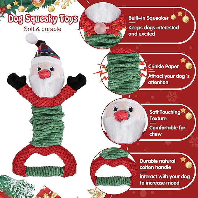 Dog Plush Squeak Toy, Durable, Christmas, Medium, Large, Small Dogs, Puppy Teething, Chewing, Playing