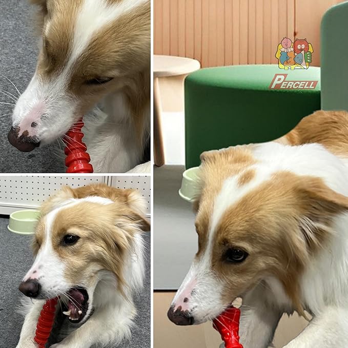 7-1/2" Dog Chew Toys - Thermoplastic Rubber Dog Chew Spiral Bone with Strawberry Flavor, for Medium Large Dogs (Strawberry)