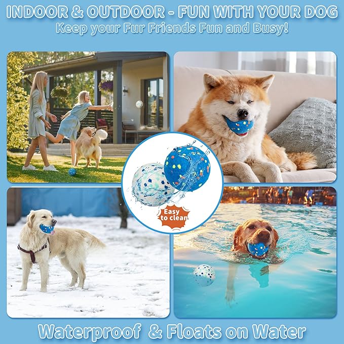2 Pack Indestructible Dog Tennis Balls for Aggressive Chewers: Interactive Pet Toys, Herding and Jolly Ball for Dogs, Durable, Bouncy, and Water Toy Fetch Balls (White, Blue