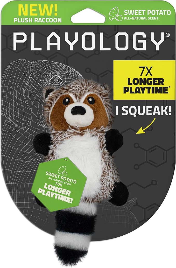 Playology Plush Toys for Dogs | Stuffed Animal Raccoon | Sweet Potato Scented Toy for Small Dogs
