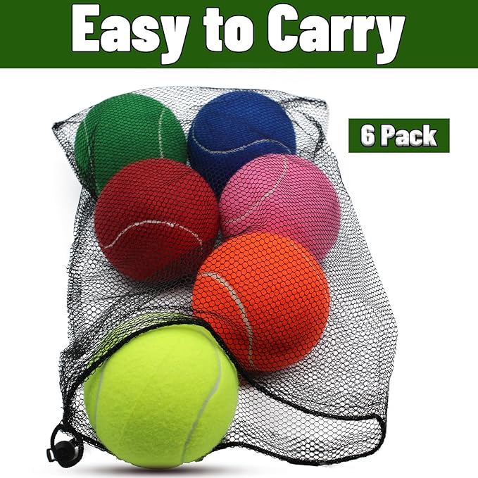 Magicorange Squeaky Tennis Ball Dog Toys 4 inch Oversize Giant Tennis Ball for Fetch Exercise, Natural Rubber Squeaky Dog Balls Training Safe (Multicolor, 6 Pack)
