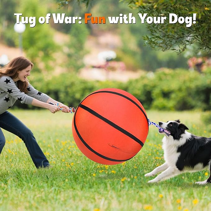 25" Herding Ball for Dogs, Upgrade & Reinforce Medium to Large Dog Training Toys for Australian Shepherd, Horse Balls with Gnawing Knots, Dog Jolly Ball for Outdoor Play (Orange)