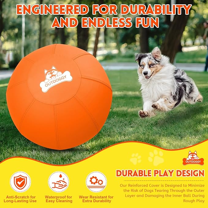Herding Ball for Dogs 18 Inch - Dual-Layer Heavy Duty Herding Ball for Australian Shepherds, Border Collies & Corgis | Outdoor Herding Toy for Small/Medium Dogs - Backyard Training and Play - Orange