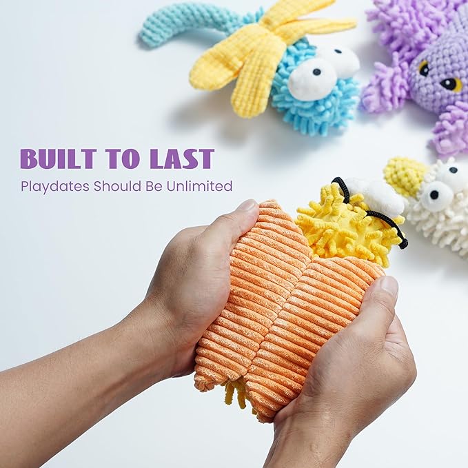 Nocciola Plush Squeaky Dog Toys, Cute Durable Stuffed Crinkle Puppy Pet Chew Toys for Large Medium Small Dogs - Dragonfly