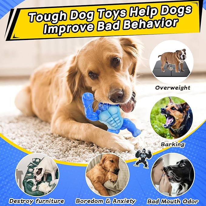 Dog Toys for Aggressive Chewers, Indestructible Chew Toys for Medium Large Breeds(20-80lb), Durable Squeaky Tough Dog Toy to Keep Them Busy (Bacon Flavor, Blue)