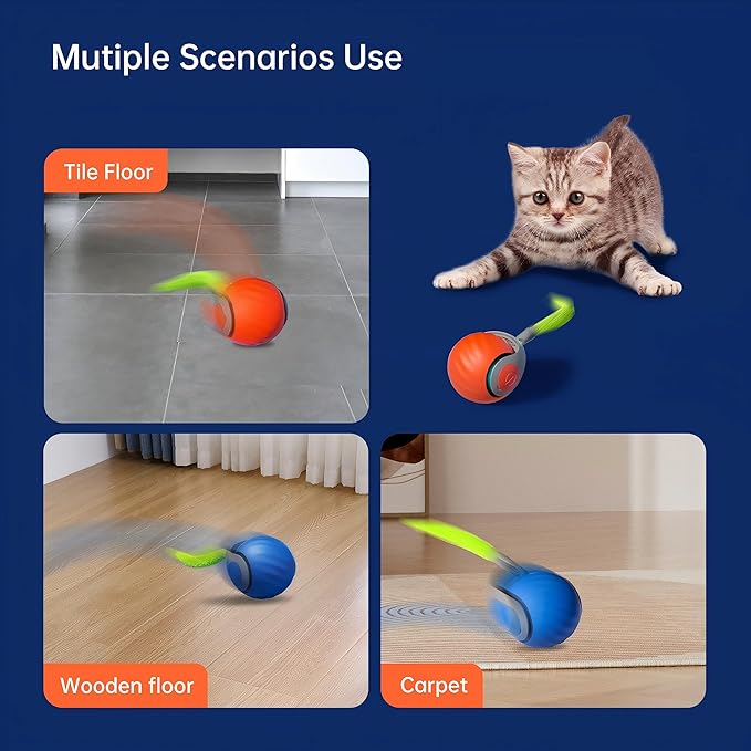 2025 Newly Upgraded Version 3.0 Cat Toys, Cool Intelligent Interactive Cat Ball for Indoor Bored Cats, Automatic Rolling Ball 3.0 Puzzle Toy, Electronic Rolling Pet Chase (Orange - 1pcs)