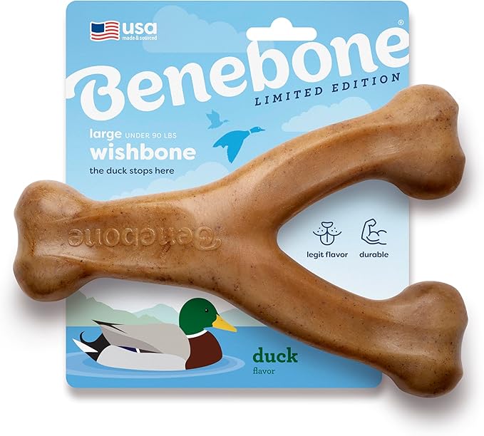 Benebone Wishbone Durable Dog Chew Toy for Aggressive Chewers, Duck, Made in USA, Large