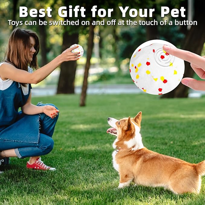 Interactive Dog Toys Ball, Automatic Moving, Bouncing Chew Toys, E-TPU Material, Suitable for Large and Medium-Sized Dogs, Used for Boredom Relief and Daily Training, USB Rechargeable (White)