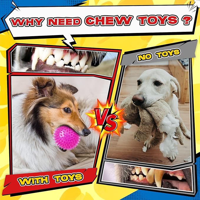 Zeaxuie 12 Pack Heavy Duty Various Dog Chew Toys Pack for Aggressive Chewers - Includes Large Rope Toy, Squeaky Toys & Indestructible Chew Bone for Medium, Large & X-Large Breeds Dogs