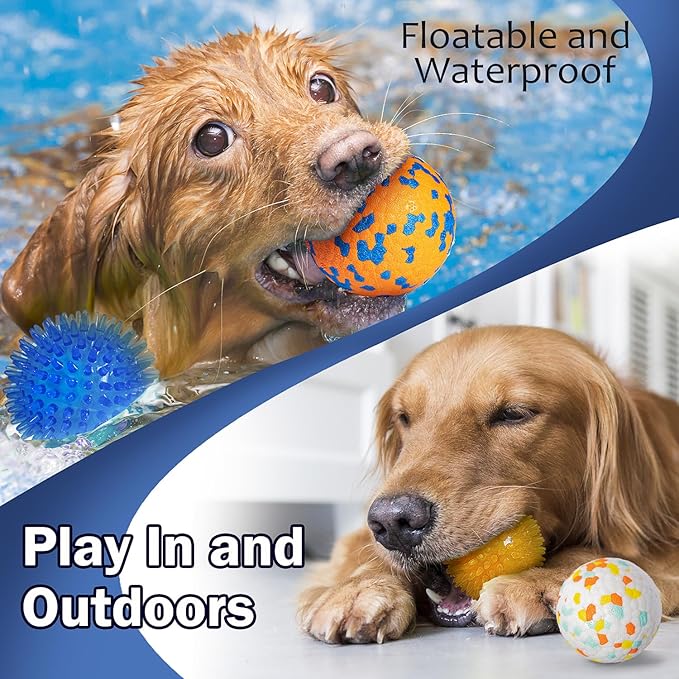 2.5'' Dog Balls for Aggressive Chewers Small Medium, Puppy Chew Toys for Teething, Tennis Spiky Dog Ball Squeaky Training Chuck It Toy for Dogs Puppies (4 Balls)