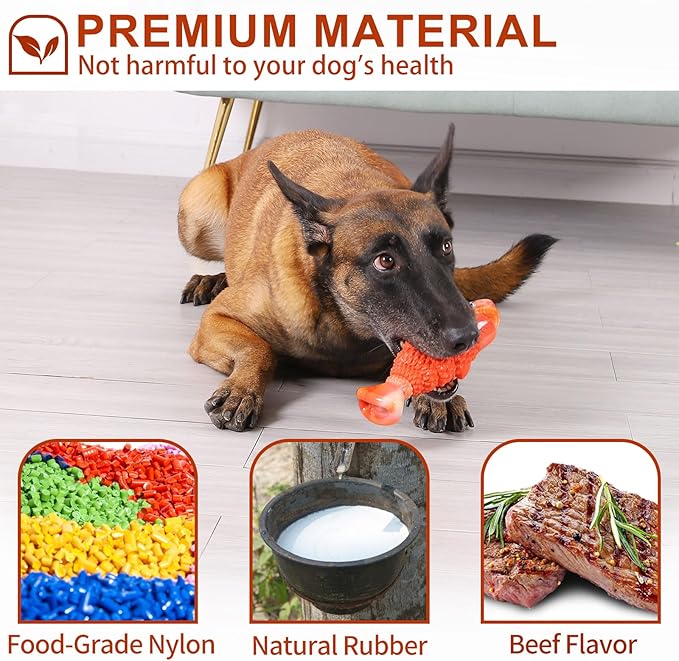 Indestructible Dog Toys for Aggressive Chewers Large Breeds, Durable Squeaky Toys for Super Chewers, Heavy Duty Tough Bone to Keep Them Busy, Interactive Dog Chew for Medium Breed