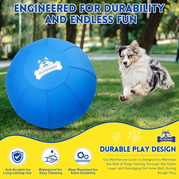 Herding Ball for Dogs 22 Inch - Dual-Layer Heavy Duty Herding Ball for Australian Shepherds, Border Collies & Cattle Dogs | Outdoor Herding Toy for Medium/Large Dogs - Backyard Training and Play-Blue