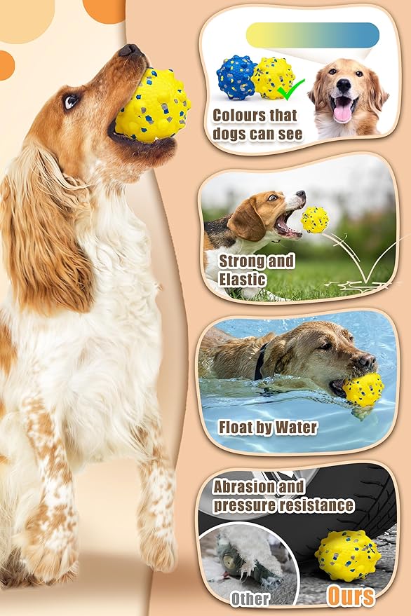 1.96'' Dog Balls for Dogs Aggressive Chewers Indestructible Tennis Durable Bouncy Interactive Dog Toy Balls for Fetch Game Floating Training(Yellow Small)