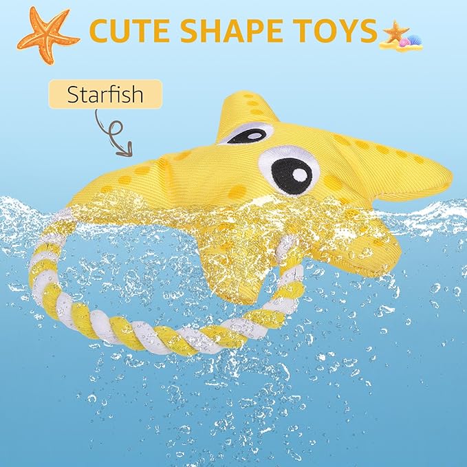 SCENEREAL Dog Water Toy for Small Medium Dogs- Floating Dog Toys Squeaky Toys for Pool Fetch, Starfish Shape Durable Rope Interactive Pet Chew Toy Summer Outdoor Interactive Play