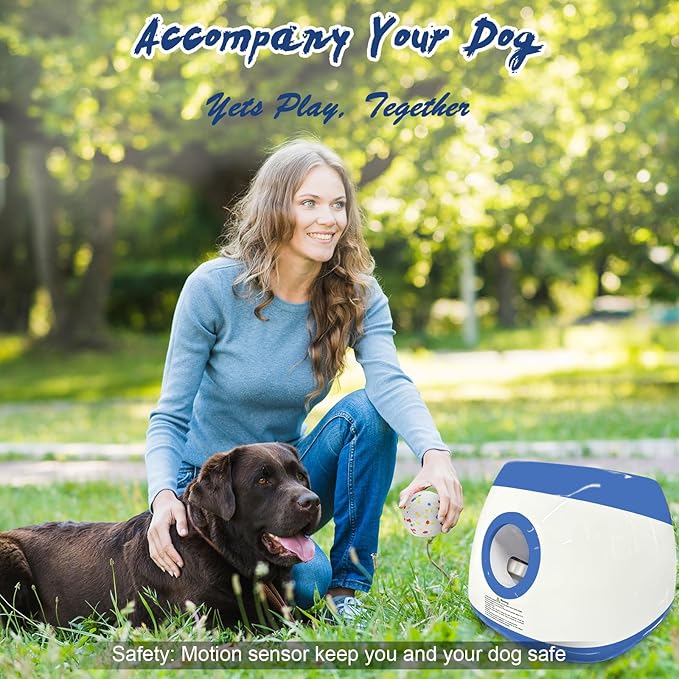 SOCO Automatic Ball Launcher for Dogs - 3 Distance Settings (40/60/80FT) w/Remote Control | 2.5" ETPU Tennis Balls | Indoor/Outdoor Dog Toy | 6 Balls & Quick Charge Included