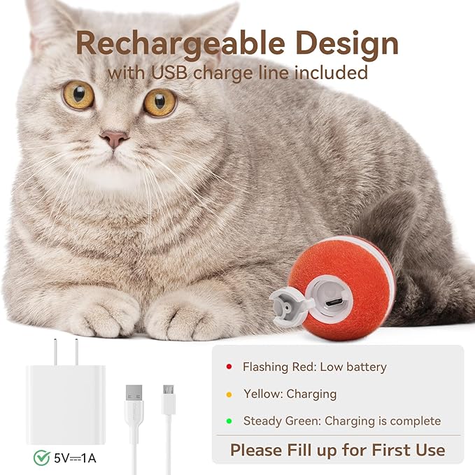 Cheerble Interactive Cat Toys for Indoor Cats, Automatic Cat Ball Toy for Bored Indoor Cats, Electric Kitten Toys with Light, Moving Stimulating Cat Toys,Red