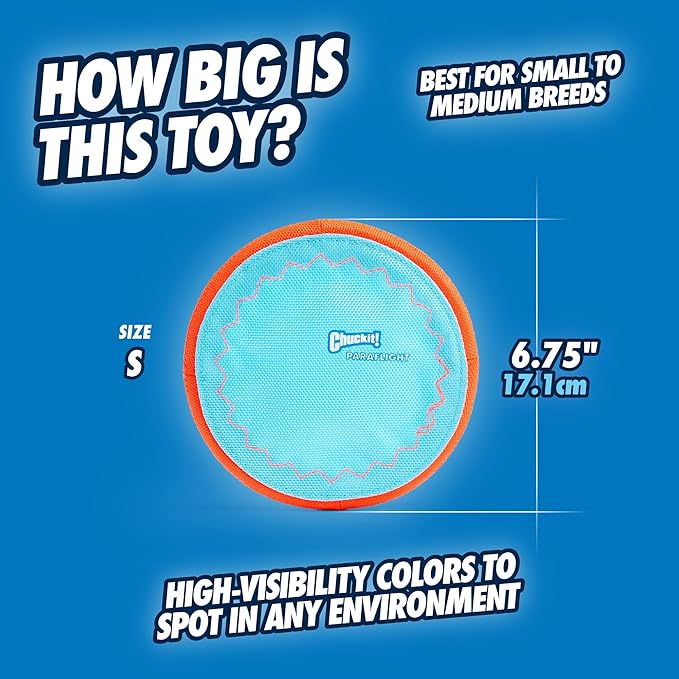 Chuckit! Paraflight Flying Disc Dog Toy - Water Floating Flyer - Durable Nylon Construction with Soft Rubber Edges - for Small and Medium Dogs - Size Small - 6.75" L x 6.75" W - Pack of 2