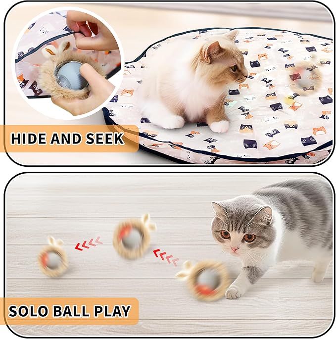2 Packs Interactive Cat Toy Ball - Rechargeable Automatic Cat Toys for Indoor Cats, Self-Rolling Hunting Game Toy with Quiet Motor & USB-C Charging