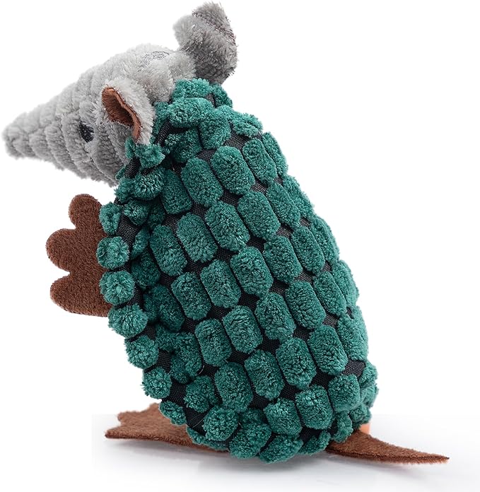Hollypet Plush Dog Squeaky Toy Stuffed Armadillo Animal Pet Puppy Chew Toys with Clean Teeth for Small Medium Large All Breed Sizes Dogs, Deep Green, 6 in