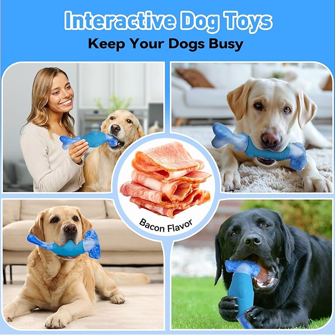 Dog Toys for Aggressive Chewers, Interactive Dog Chew Toy for Large Dogs, Indestructible Squeaky Toys to Keep Them Busy, Tough Toys for Medium/Large Dogs Blue