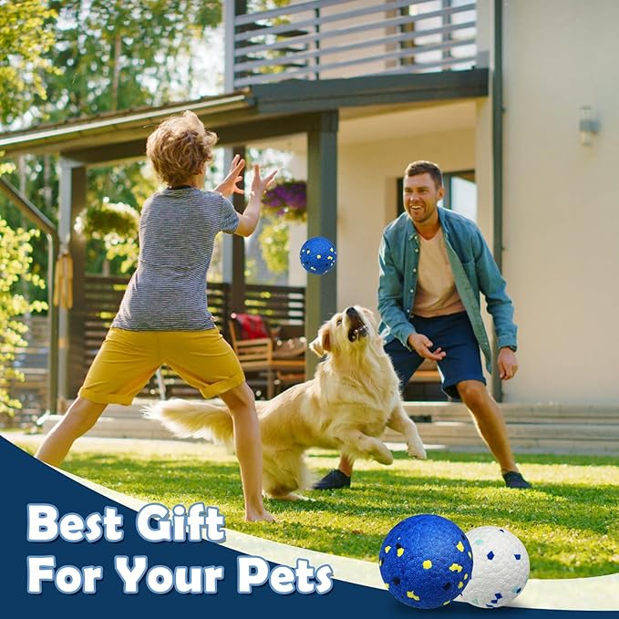 2 Pack Dog Indestructible Tennis Balls for Dogs Durable Bouncy Balls for Aggressive Chewers Interactive Dog Toys for Water Toy Fetch(White,Blue)